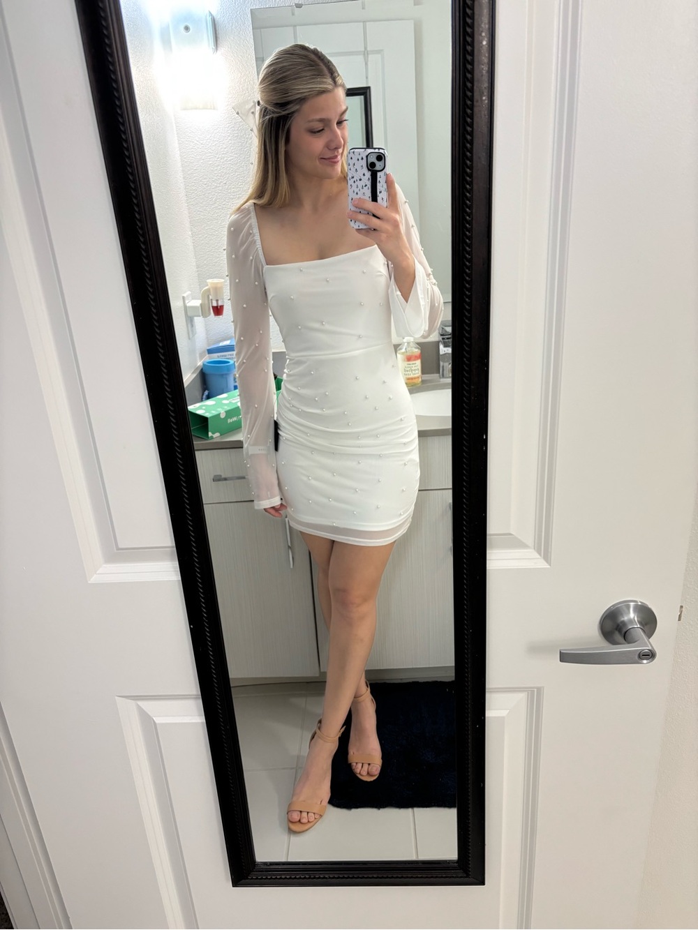 Lulu's White Pearl-Accent Mini Dress